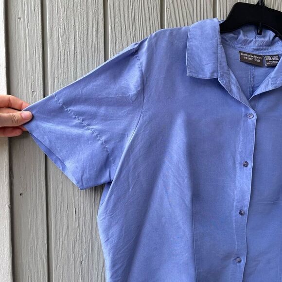 Kathy Ireland Essentials Silk Dupion Shirt XL – Periwinkle Blue Short Sleeve Blo - Picture 3 of 8